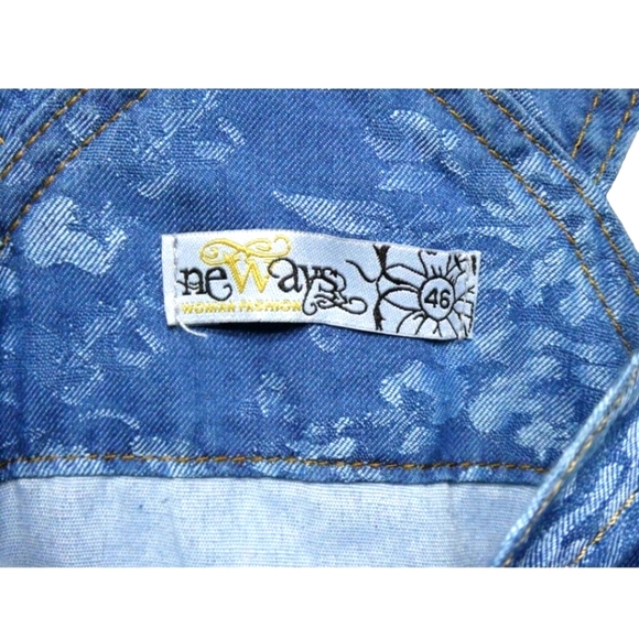 Bib Overalls Skirt Dress Maxi Blue Denim Floral - Picture 5 of 11